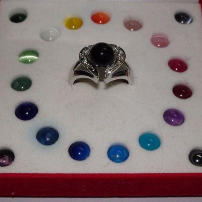 Sterling Silver Rainbow Stone Adjustable Ring 