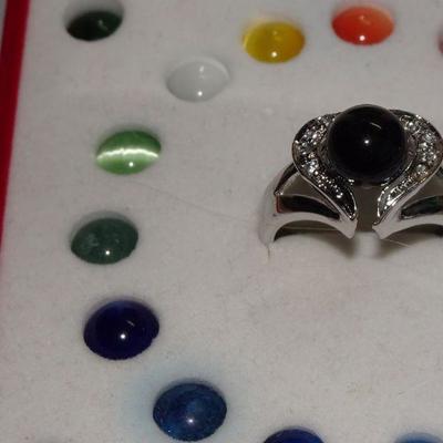 Sterling Silver Rainbow Stone Adjustable Ring 