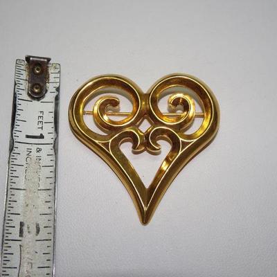 Gold Tone Heart Pendant, Victorian Style 