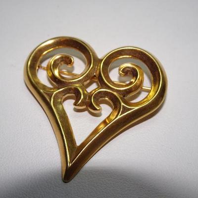 Gold Tone Heart Pendant, Victorian Style 
