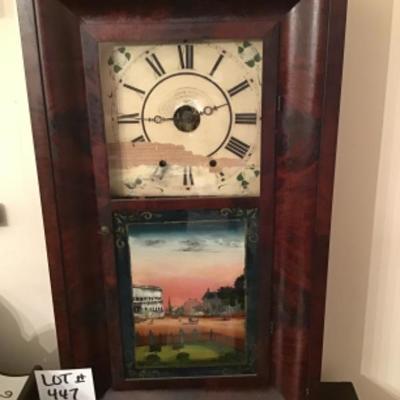 LOT # 447 Antique Handpainted Eight Day Clock 