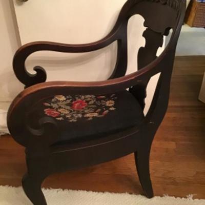 LOT # 448 Antique Empire Needlepoint Arm Chair 