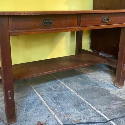LOT # 449 Antique Arts and Crafts Library 2 Drawer Oak Table 