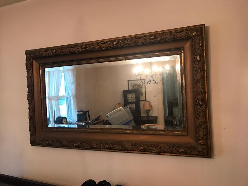 LOT 452 Large Antique Gold Framed Beveled Wall Mirror