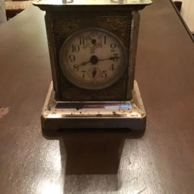 LOT # 454 Antique Liberty Carriage Clock with Swiss Music Box 