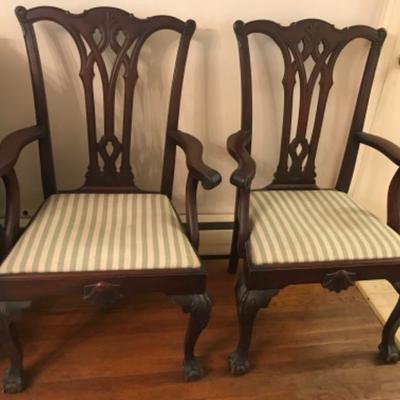 LOT # 458 Pair of Antique Philadelphia Style Chippendale Arm Chairs 