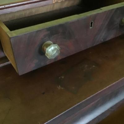 LOT # 485 Antique Mahogany Empire Dresser with Glass Knobs 
