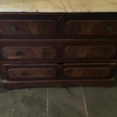 LOT # 486 Antique Victorian Marble Top 3- Drawer Dresser 