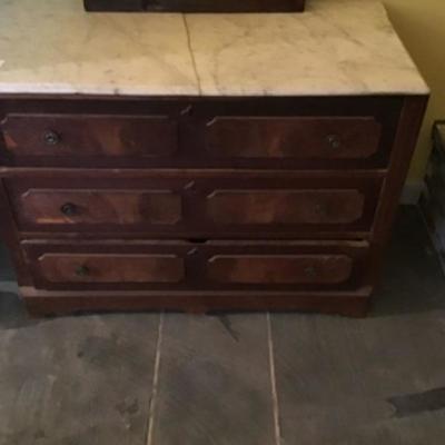 LOT # 486 Antique Victorian Marble Top 3- Drawer Dresser 