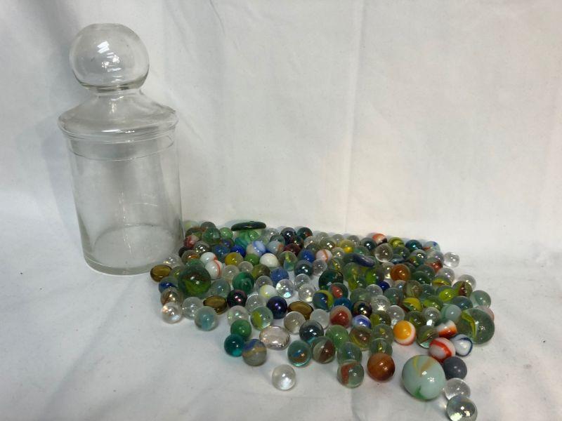 Glass Apothecary Jar of Vintage Marbles