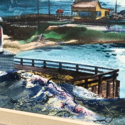 Rare Original Signed Edward Reep 1946 Watercolor Painting Coastal Town Scene