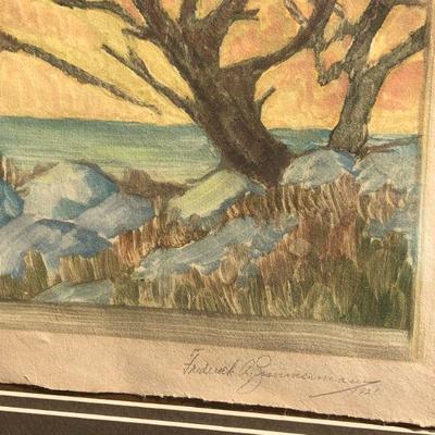 Original 1921 Frederick A. Zimmerman (1886-1974) Cypress of Carmel Signed Painting
