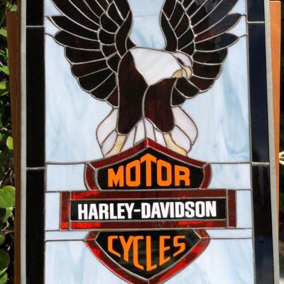 Awesome Harley Davidson Motor Cycles Logo and Eagle Stained Glass Window