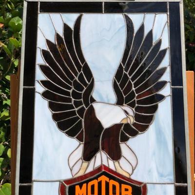 Awesome Harley Davidson Motor Cycles Logo and Eagle Stained Glass Window
