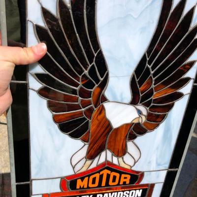 Awesome Harley Davidson Motor Cycles Logo and Eagle Stained Glass Window