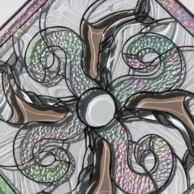 Beautiful Iridescent Dolphins Octagon Stained Glass Window 
