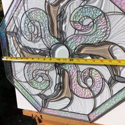 Beautiful Iridescent Dolphins Octagon Stained Glass Window 