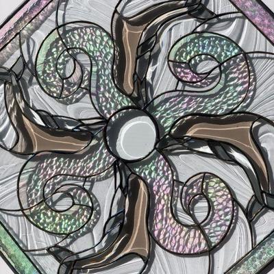 Beautiful Iridescent Dolphins Octagon Stained Glass Window 