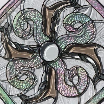Beautiful Iridescent Dolphins Octagon Stained Glass Window 