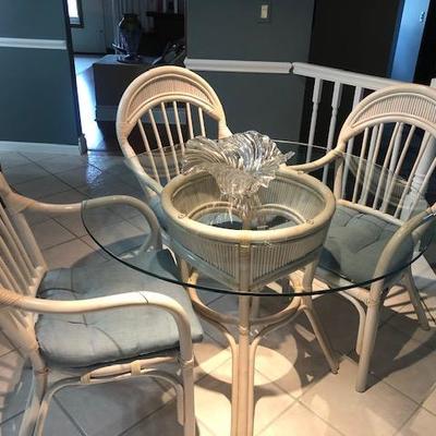 Glass and rattan table and chairs
