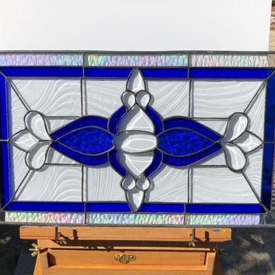 Gorgeous Blue and Iridescent Rectangular Stained Glass Window