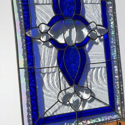 Gorgeous Blue and Iridescent Rectangular Stained Glass Window