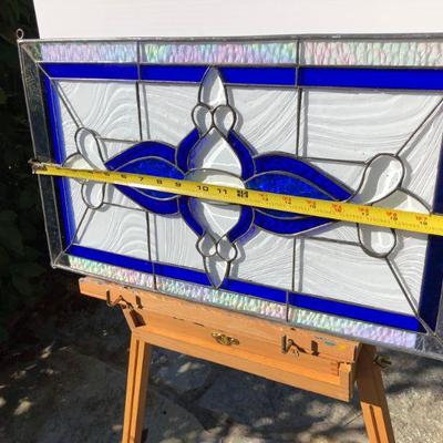 Gorgeous Blue and Iridescent Rectangular Stained Glass Window