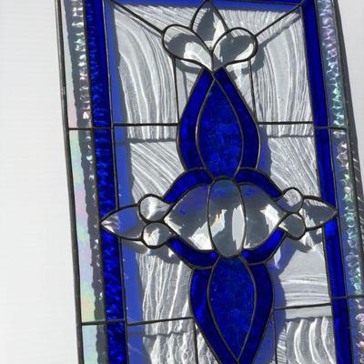 Gorgeous Blue and Iridescent Rectangular Stained Glass Window