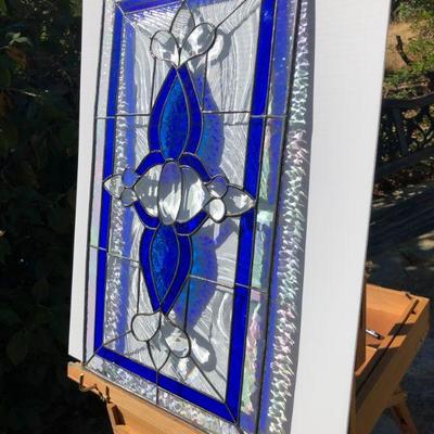 Gorgeous Blue and Iridescent Rectangular Stained Glass Window