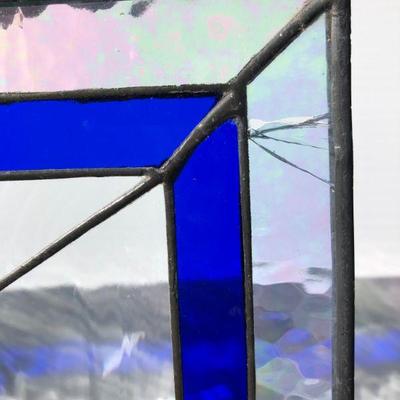 Gorgeous Blue and Iridescent Rectangular Stained Glass Window