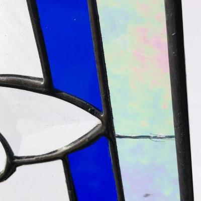 Gorgeous Blue and Iridescent Rectangular Stained Glass Window