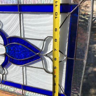 Gorgeous Blue and Iridescent Rectangular Stained Glass Window