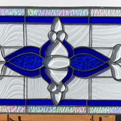Gorgeous Blue and Iridescent Rectangular Stained Glass Window