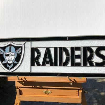 Raiders Football Stained Glass Window with Pirate Raider Logo
