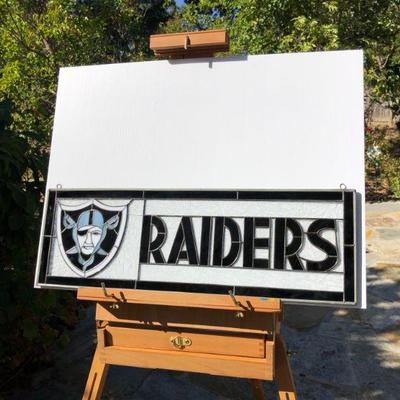 Raiders Football Stained Glass Window with Pirate Raider Logo