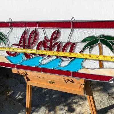 Hawaiian Aloha Palm Trees and Waves Stained Glass Window