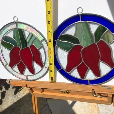 Lot of 4 Red Pepper Flower Stained Glass Windows