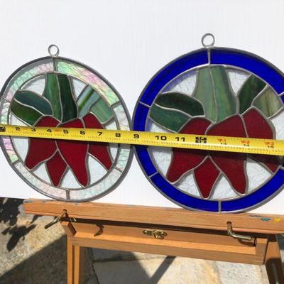 Lot of 4 Red Pepper Flower Stained Glass Windows