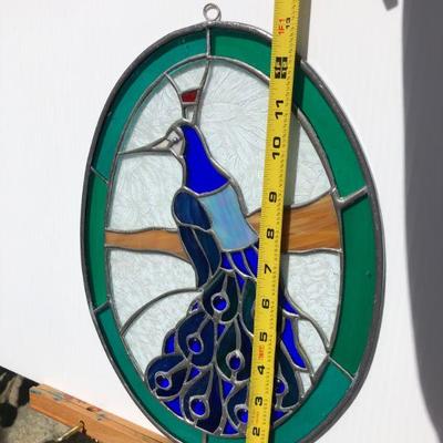 Beautiful Peacock Oval Stained Glass Window