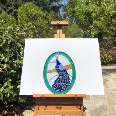 Beautiful Peacock Oval Stained Glass Window