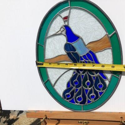 Beautiful Peacock Oval Stained Glass Window