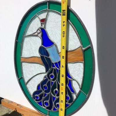 Beautiful Peacock Oval Stained Glass Window