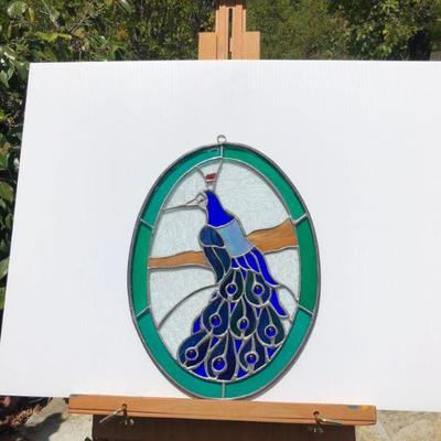 Beautiful Peacock Oval Stained Glass Window