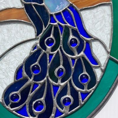 Beautiful Peacock Oval Stained Glass Window