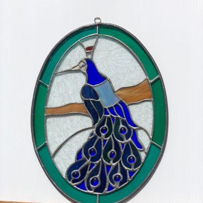 Beautiful Peacock Oval Stained Glass Window