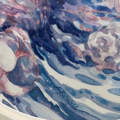 Large Ethereal Ocean and Sky Watercolor Painting Original Signed By Millie Kornfeld