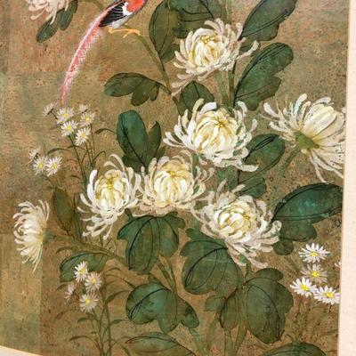 Antique Original Chinese Asian Art Ko Fung Hand Painting Bird and Flowers on Silk