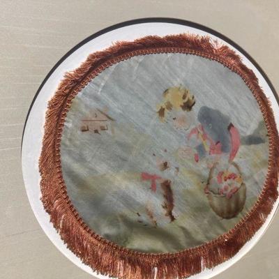 Antique Hand Painted Silk with Fringe of Little Girl and Dog