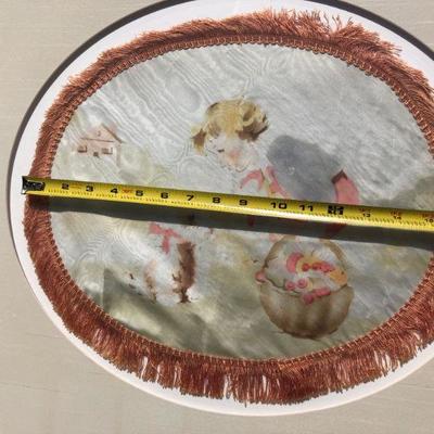 Antique Hand Painted Silk with Fringe of Little Girl and Dog