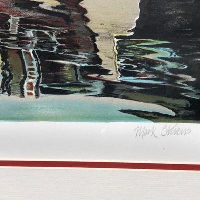 Beautiful Mark Stevens Reflections Boat and Water Scene Signed Lithograph